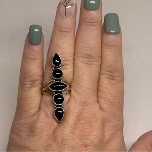 925 Sterling Silver Ring 5 stone black onyx